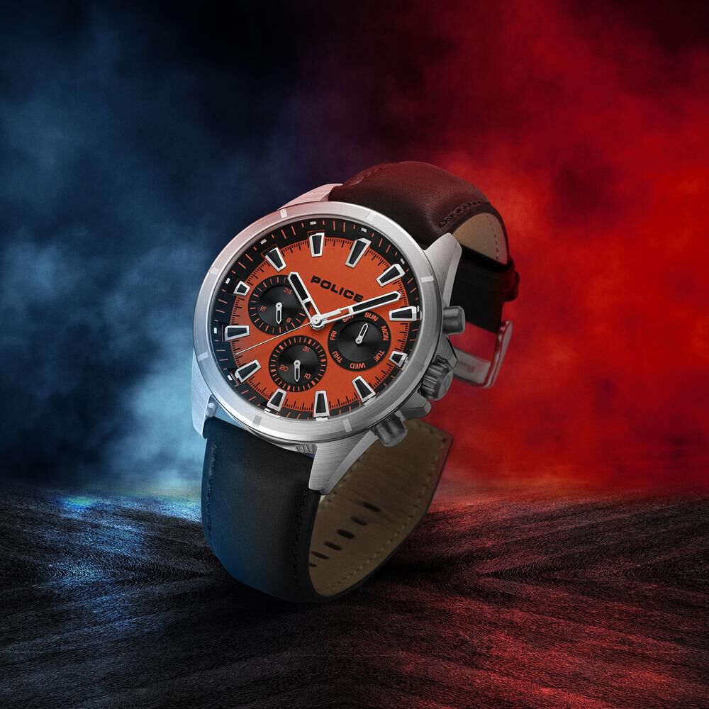 Fastrack Tick Tock Quartz Multifunction Orange Dial Leather Strap Watch for  Guys