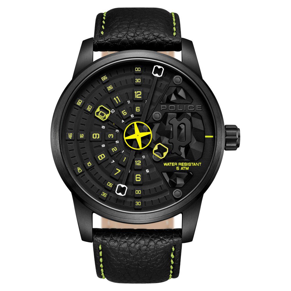 Police watch discount black leather strap