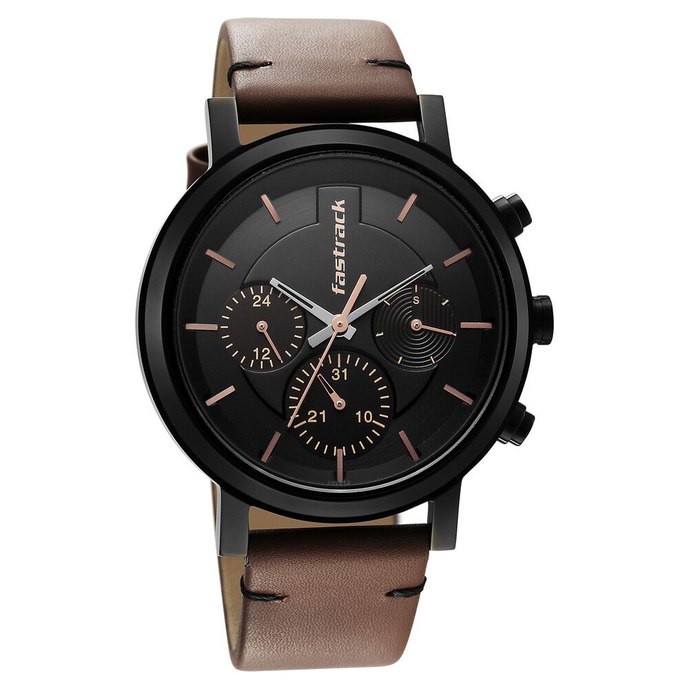 Buy Online Fastrack Crush Quartz Analog Black Dial Leather Strap Watch for  Guys - 3299sl01 | Titan