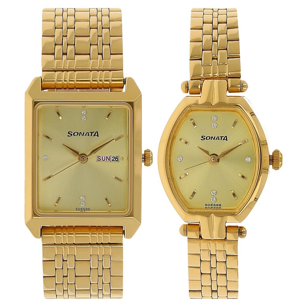 Sonata watch clearance golden chain