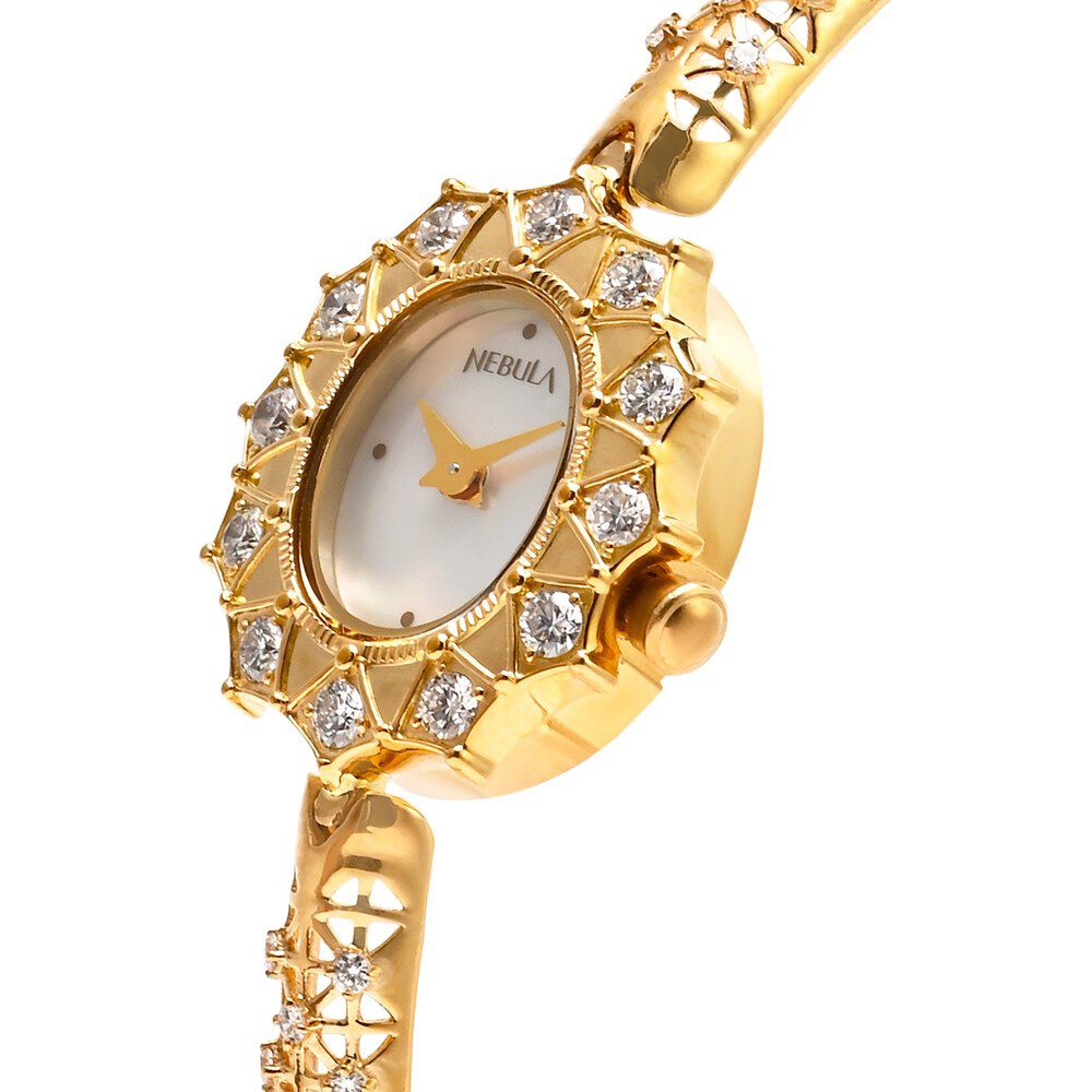 Nebula by Titan Quartz Analog Mother Of Pearl Dial 18 Karat Gold Strap  Watch for Women