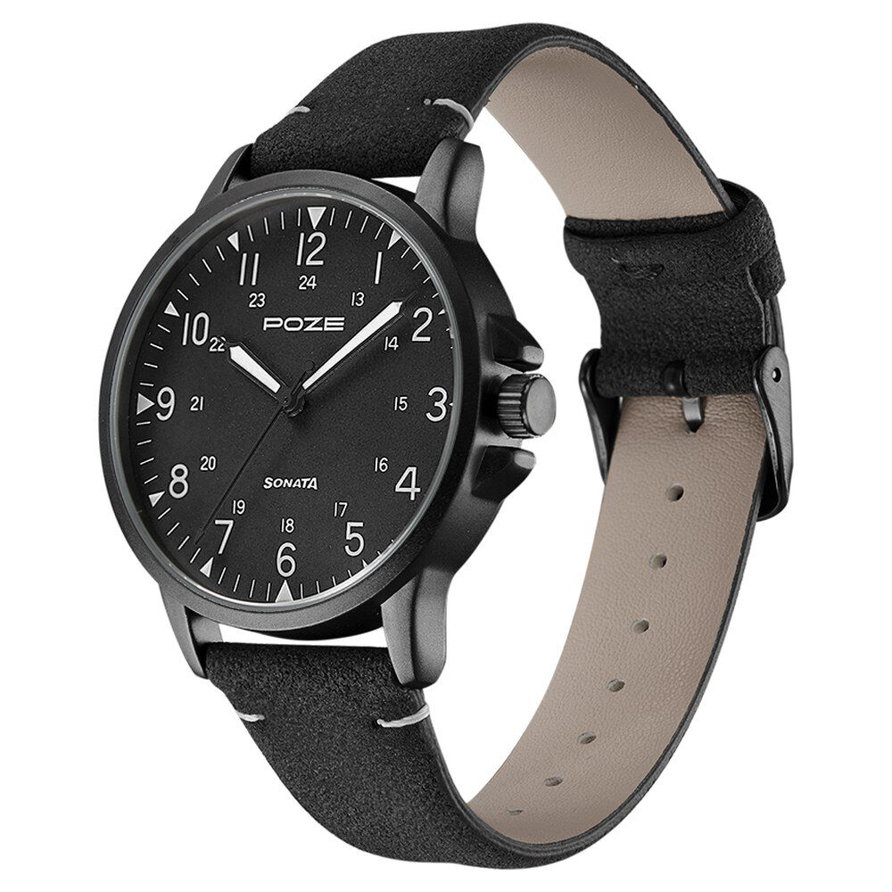 Sonata Black Dial Black Leather Strap Watch – GHADIWALE