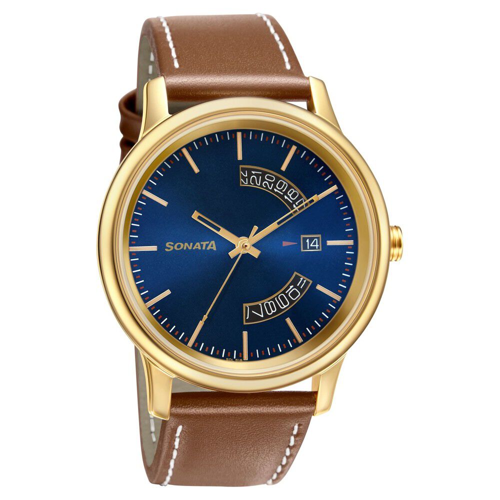 SONATA Sleek Blue Dial Leather Watch 7131WL03 | Eccoci Online Shop