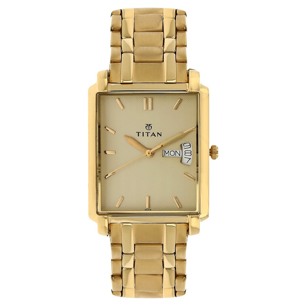 Buy Online Titan Quartz Analog with Day and Date Champagne Dial