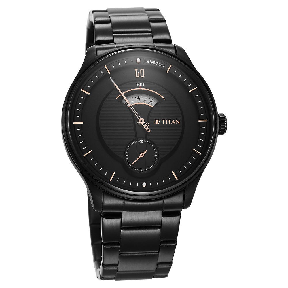 Buy Online Titan Quartet Black Dial Analog Stainless Steel Strap