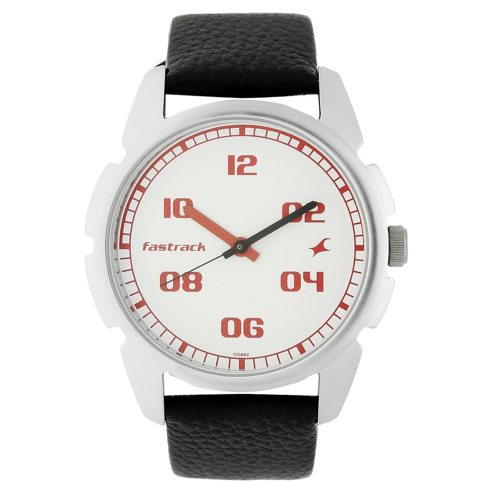 Buy Online Fastrack Quartz Analog White Dial Leather Strap Watch