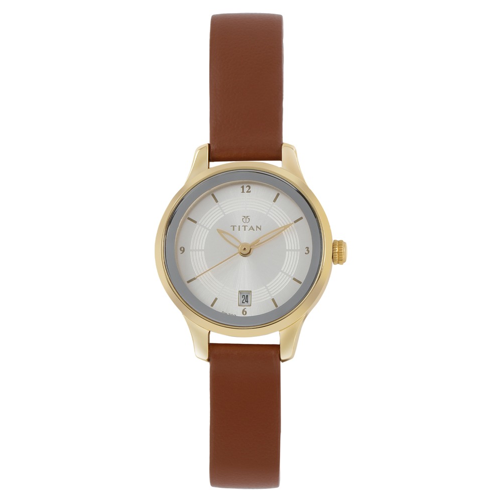 Buy Online Titan Quartz Analog Silver Dial Leather Strap Watch for Women -  nm2602yl01 | Titan