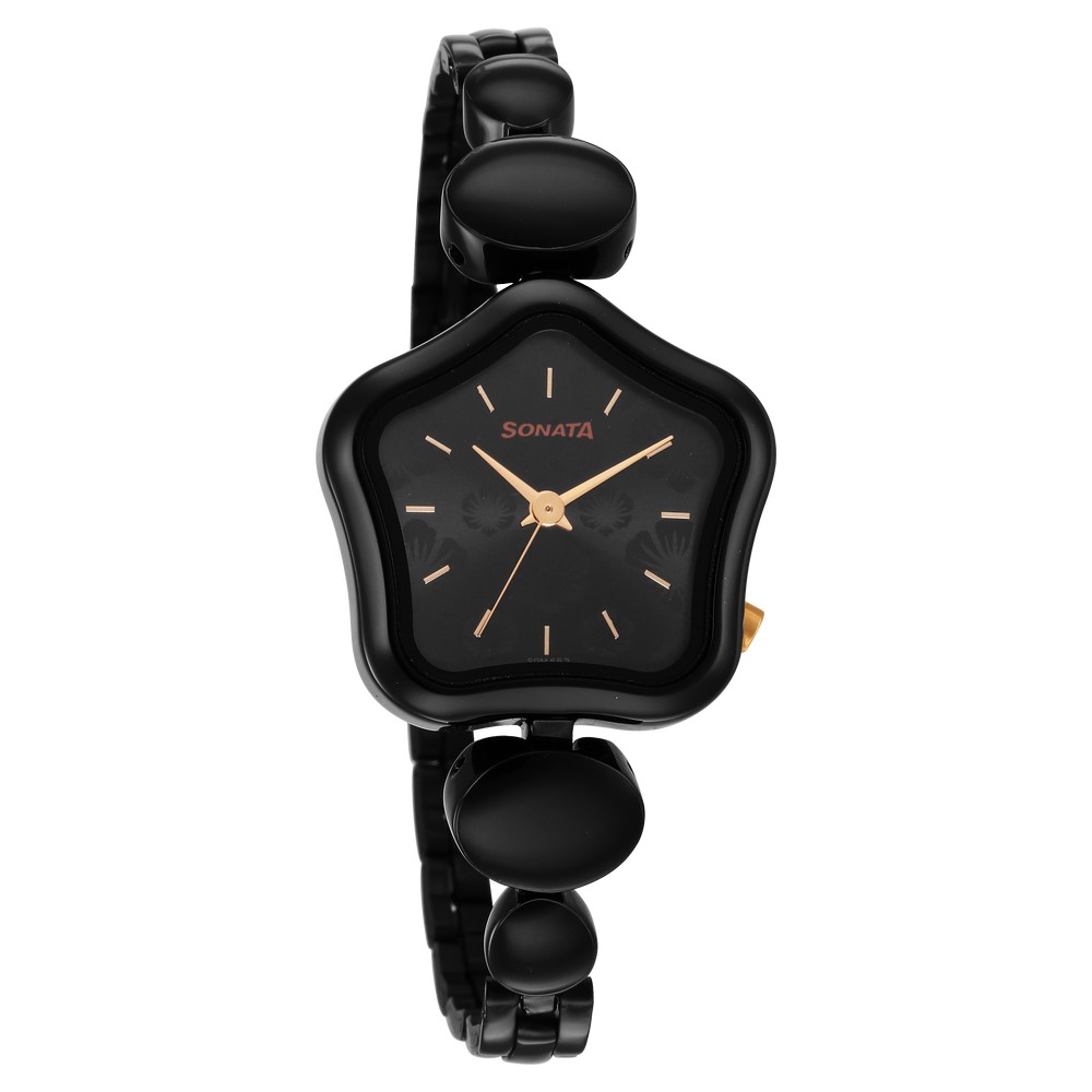 Buy Online Sonata Utsav Black Dial Black Bi Metal Strap Watch for Women -  nr8185km01 | Titan