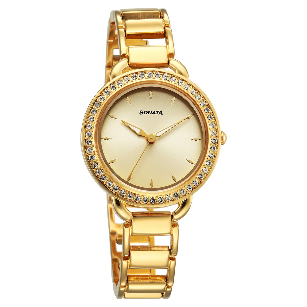 Buy Online Sonata Wedding Quartz Analog Champagne Dial Metal Strap 