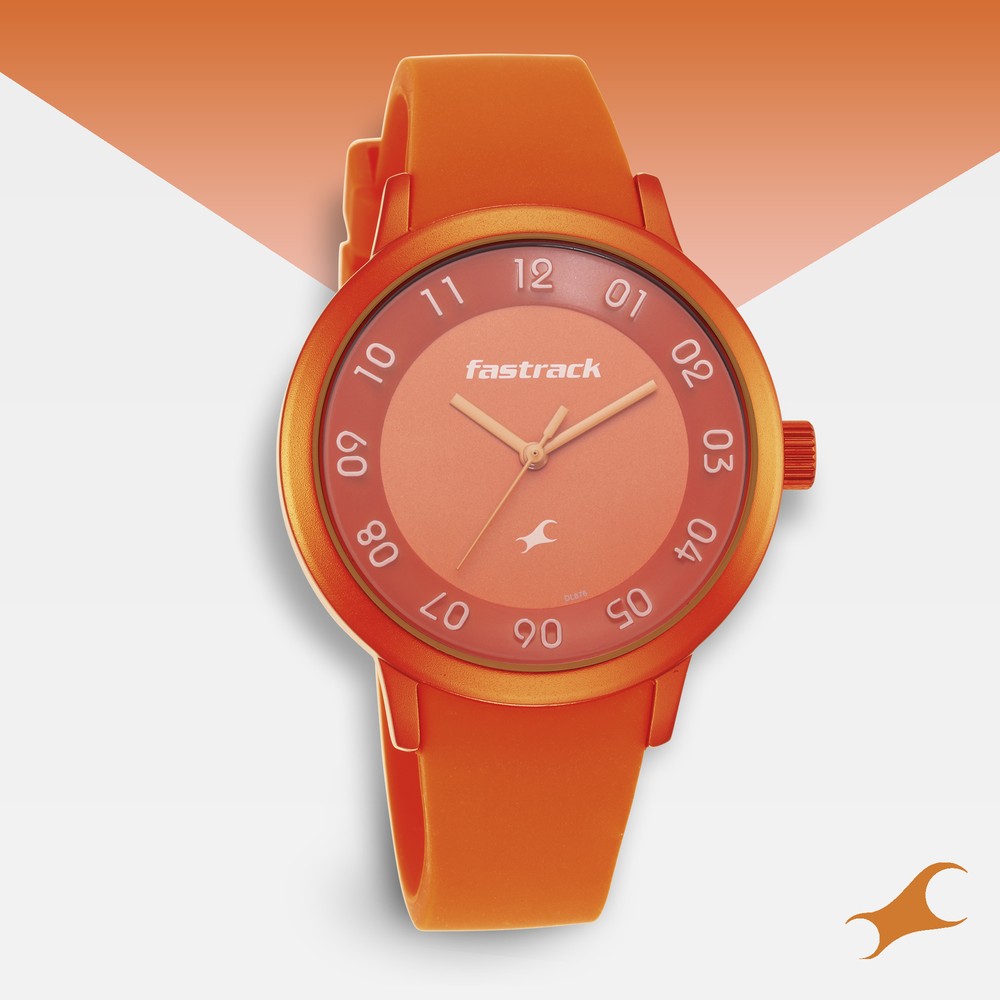 Buy Online Pop Colours Orange Dial Silicone Strap Watch for Girls