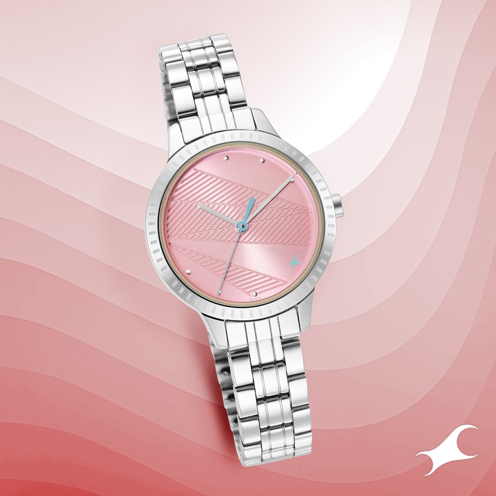 Buy Online Fastrack Stunners Quartz Analog Pink Dial Metal Strap