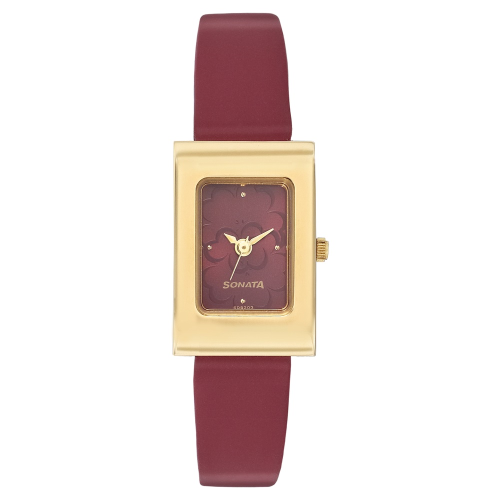 Buy Online Sonata Quartz Analog Maroon Dial Leather Strap Watch for Women -  8024yl03 | Titan