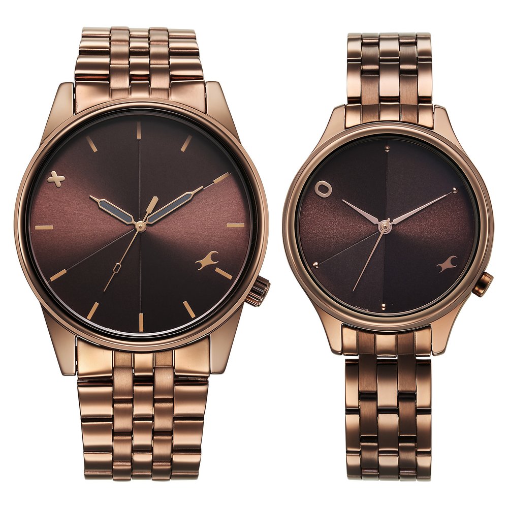 Buy Online Fastrack Mixmatched Quartz Analog Brown Dial With Brown Metal Strap Watch For Couple 33056296qm02p Titan