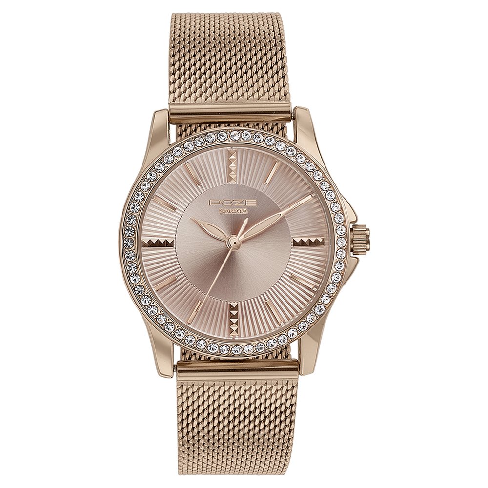 Buy Online Sonata Poze Quartz Analog Rose Gold Dial Mesh Strap Watch ...