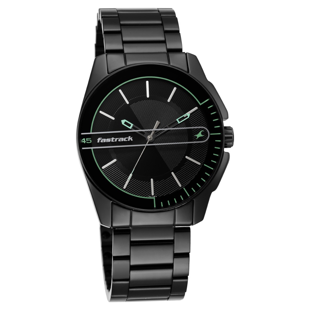 Fastrack Stunners Black Dial Metal Strap Watch for Guys