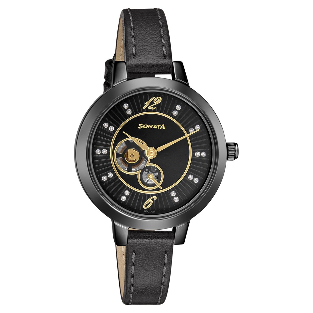 Buy Online Sonata Unveil Black Dial Women Watch With Leather Strap ...