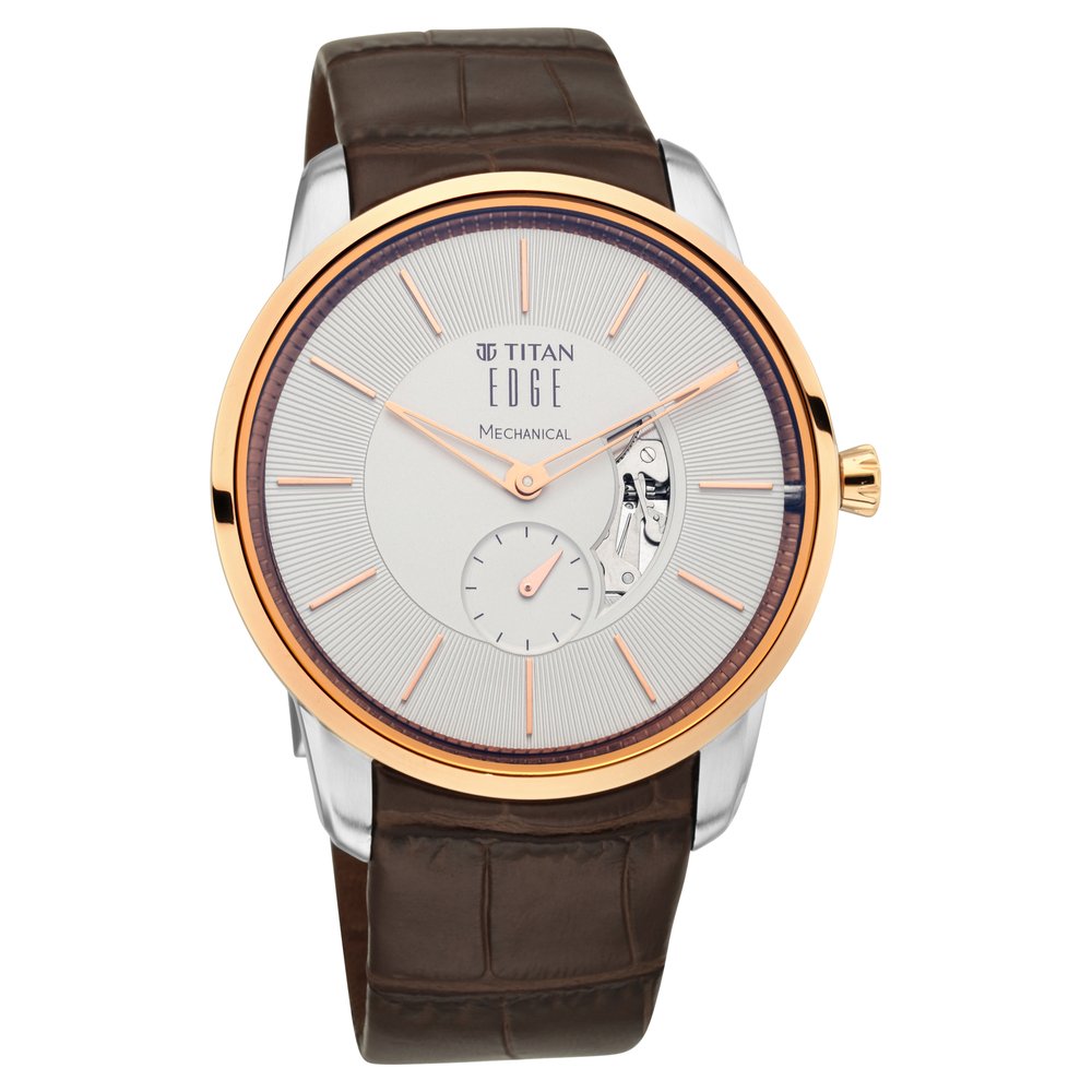 Buy Online Titan Edge Mechanical Brown Dial Mechanical Leather Strap watch for Men 1811kl01 Titan International