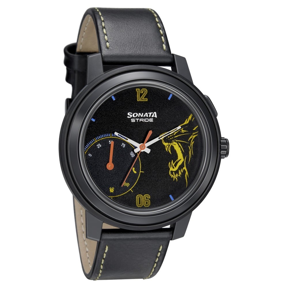 Buy Online Sonata CSK Hybrid Smartwatch Black Dial Leather Strap Unisex Watch 7132pl05 Titan