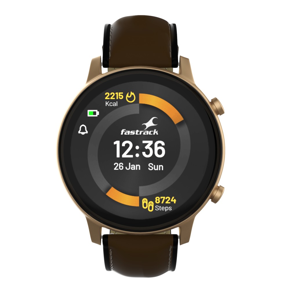 Buy Online Fastrack Reflex Play Classic BT Calling 3.3 CM AMOLED Display Smartwatch with AOD Premium Metallic Body IP68 Water Resistance 38077al06 Titan