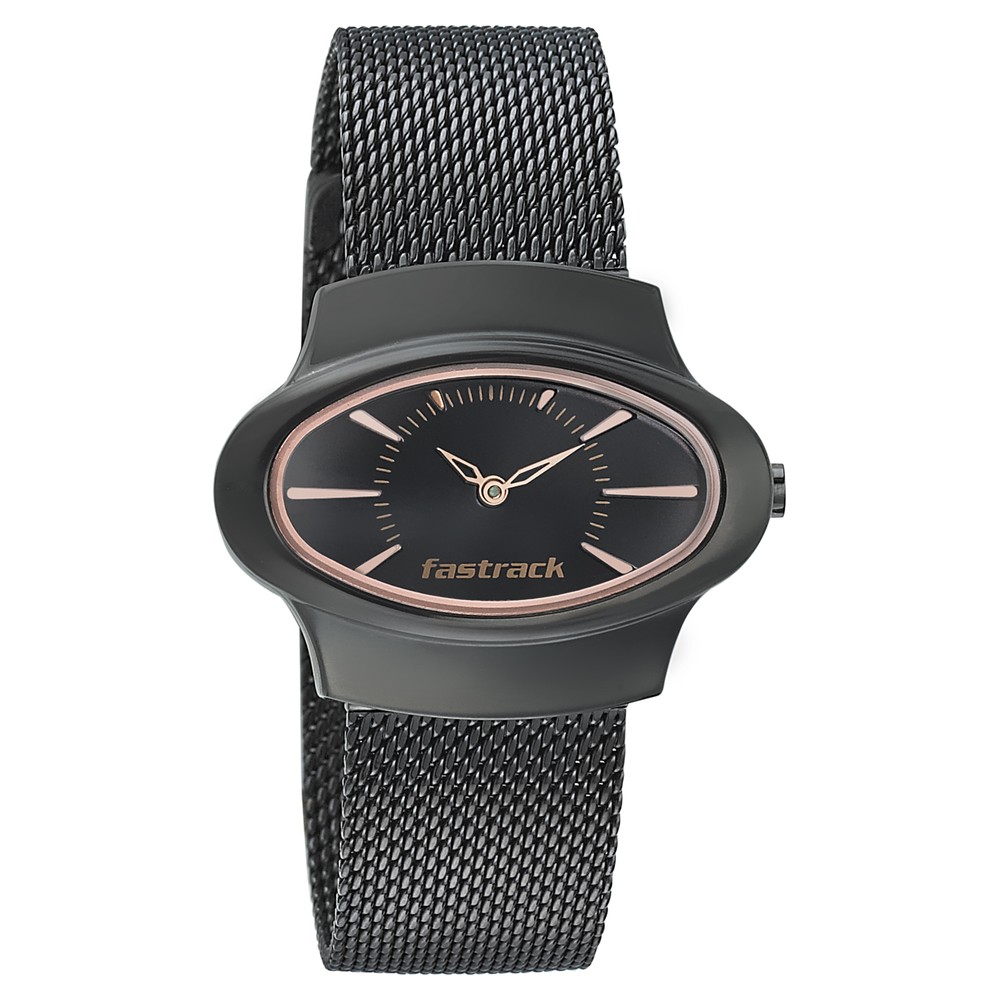 Fastrack Crush Quartz Analog Black Dial Leather Strap Watch for Guys