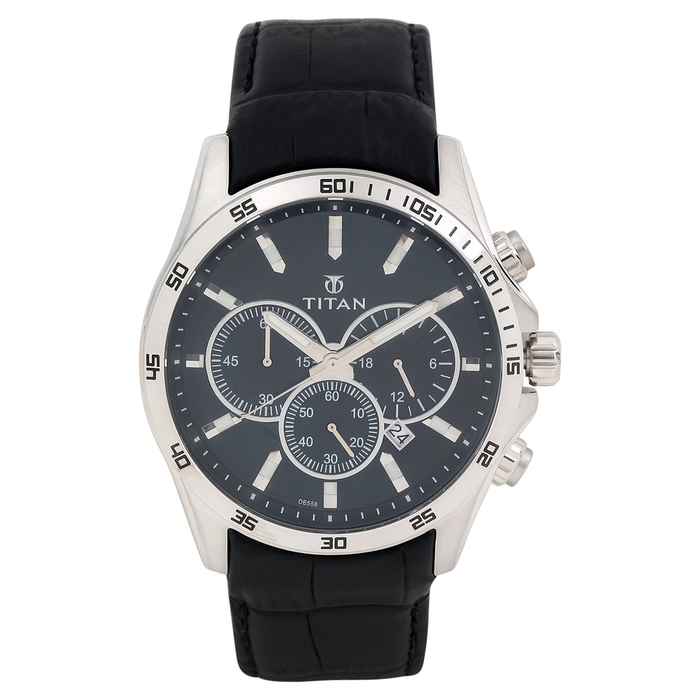 Buy Online Titan Quartz Analog Black Dial Leather Strap Watch for Men nh90022sl02e Titan