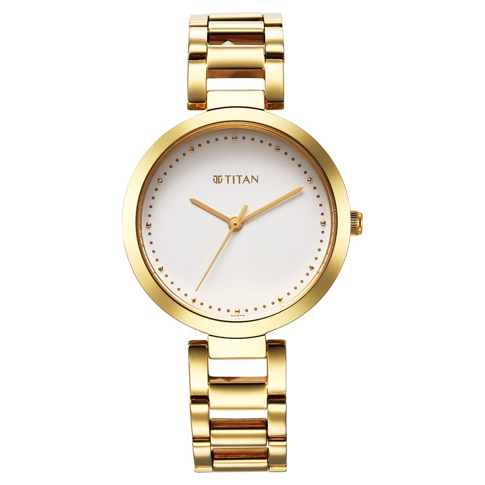 Titan Workwear Quartz Analog White Dial Golden Stainless Steel Strap Watch  for Women