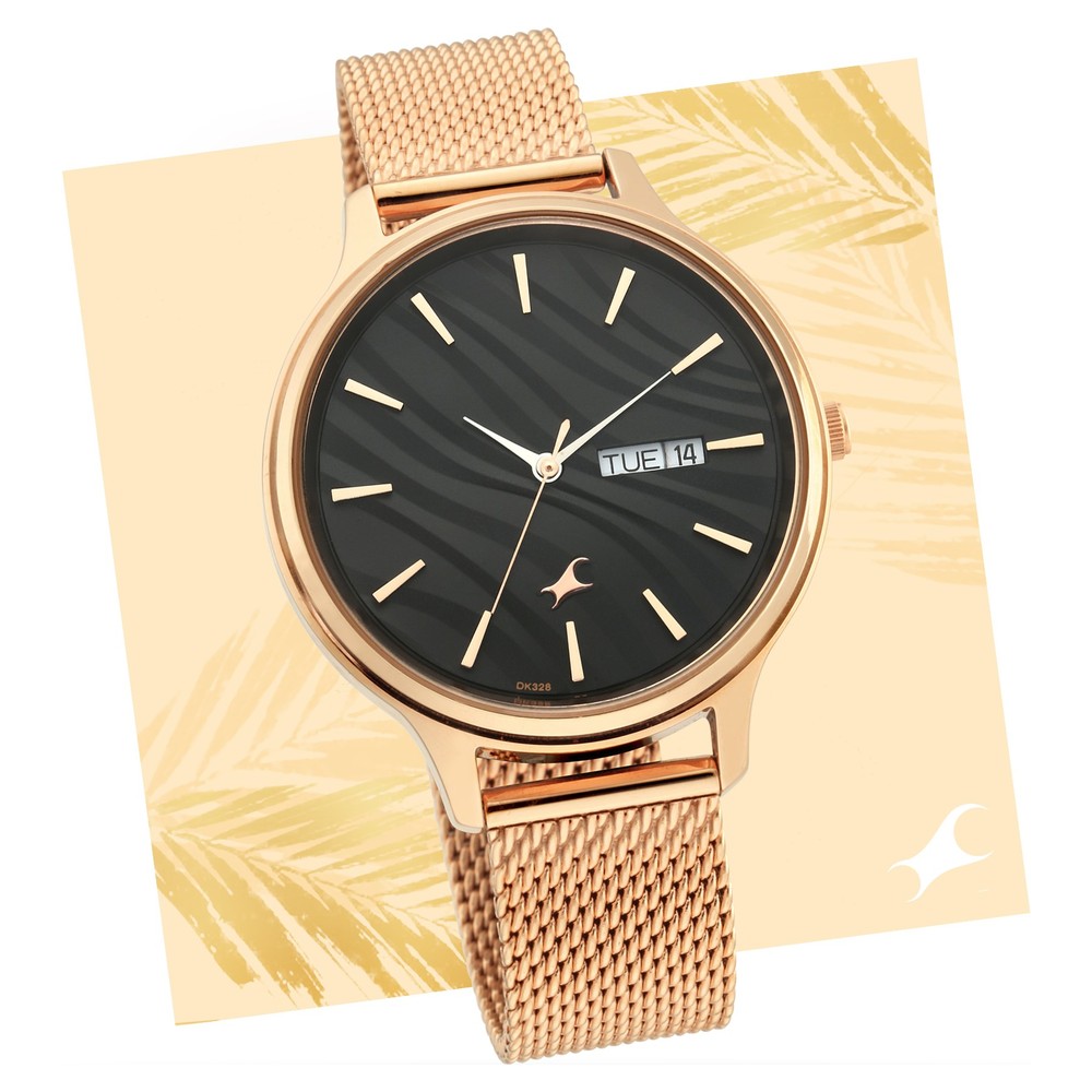 Buy Online Fastrack Ruffles Quartz Analog with Day and Date Black Dial  Stainless Steel Strap Watch for Girls - 6207wm01_p | Titan India