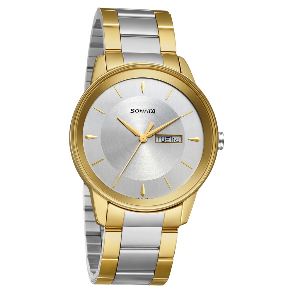 Buy Online Sonata Quartz Analog with Day and Date Silver Dial