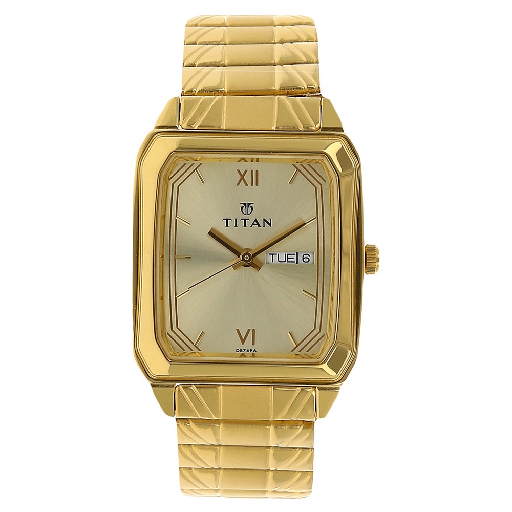 Buy Online Titan Quartz Analog with Day and Date Champagne Dial