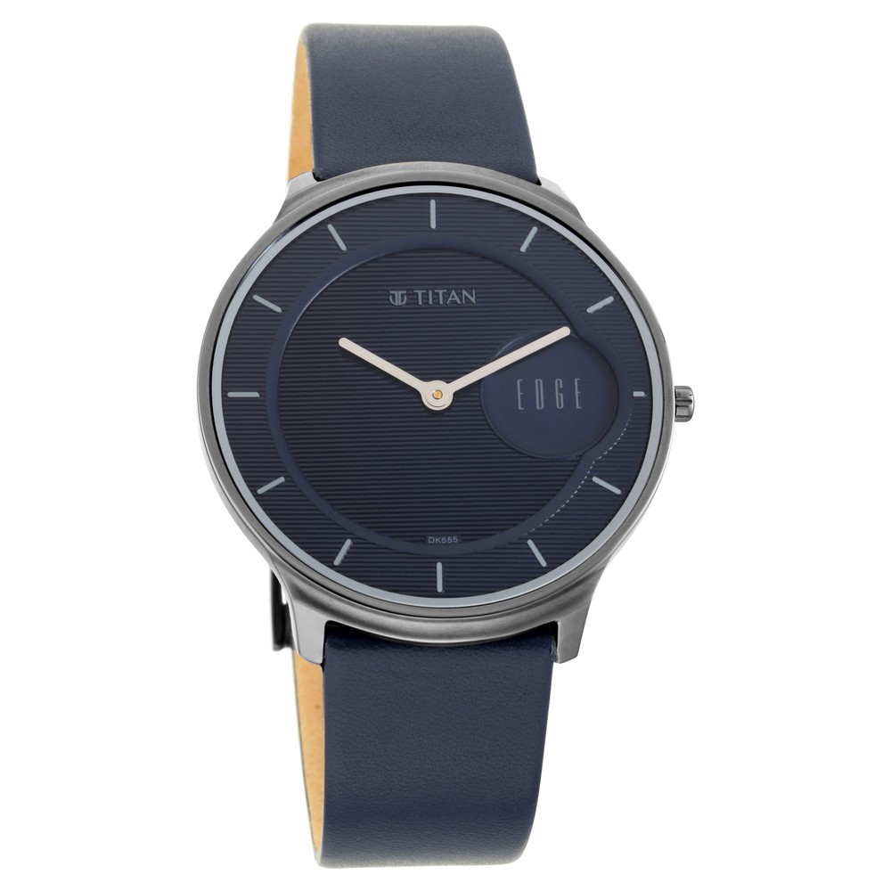 Buy Online Titan Quartz Analog Blue Dial Leather Strap Watch for