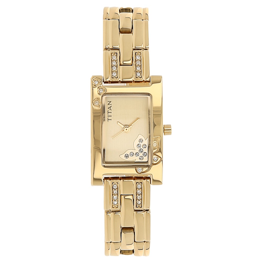 Buy Online Titan Quartz Analog Champagne Dial Metal Strap Watch for Women nr9716ym01 Titan