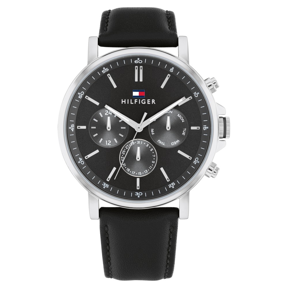 Buy Online Tommy Hilfiger Quartz Multifunction Grey Leather Strap 