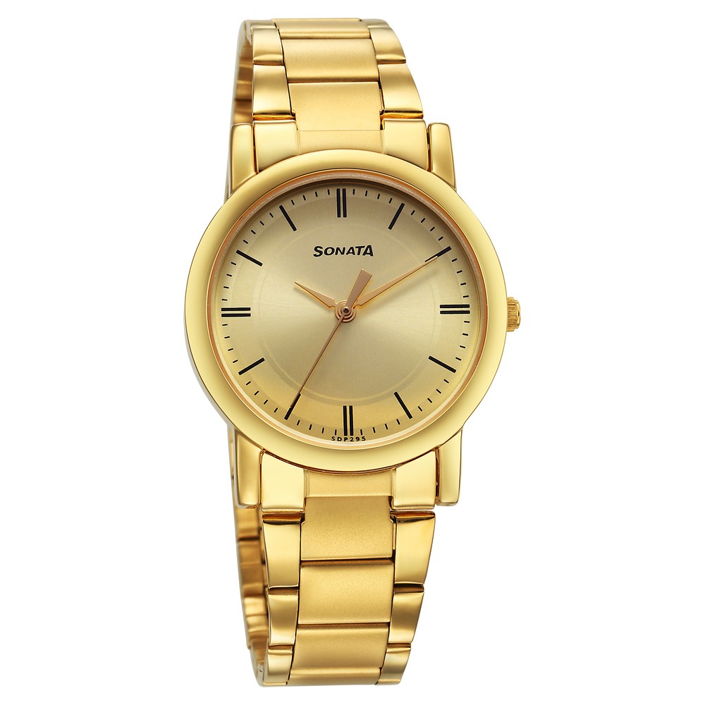 Buy Sonata White Dial Golden Metal Strap Watch Online