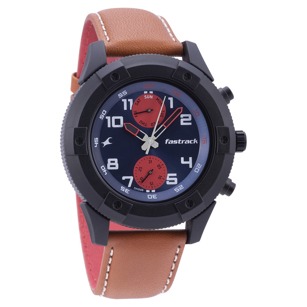 Buy Online Fastrack Modular Quartz Analog Blue Dial Leather Strap