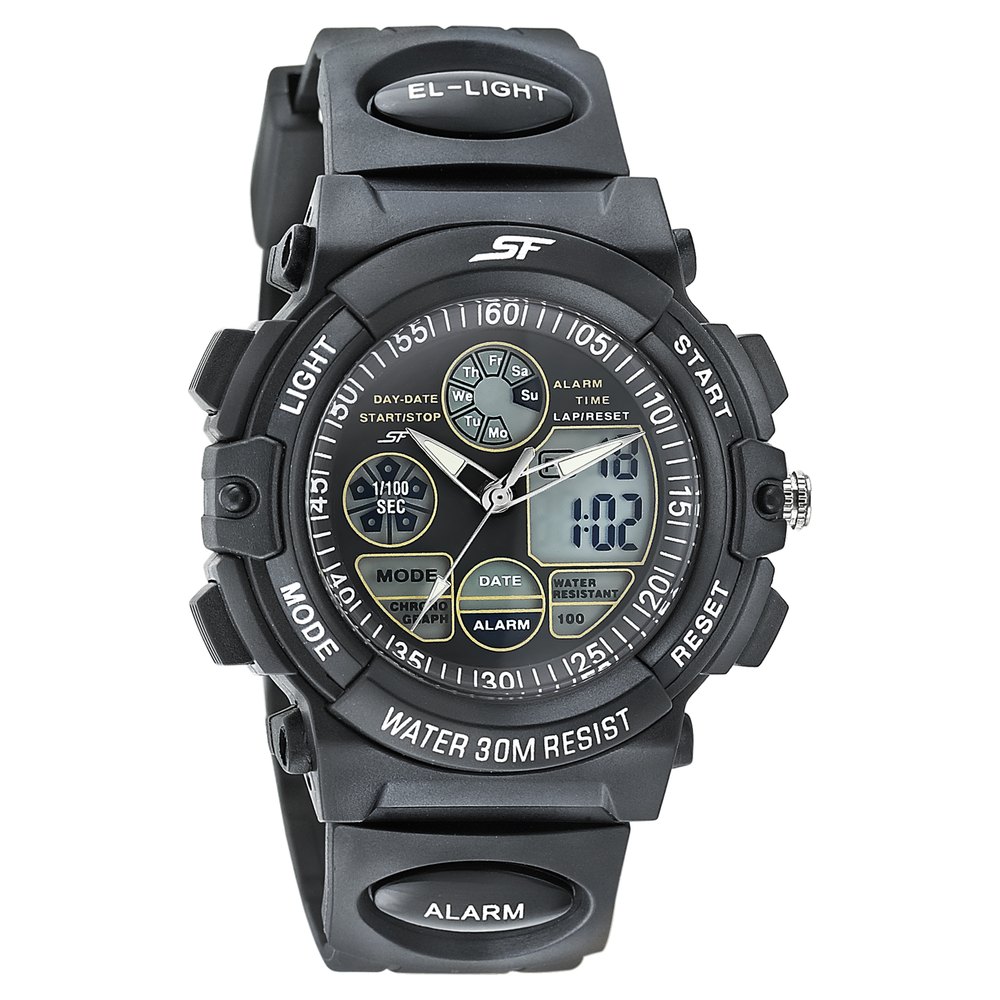 Buy Online SF Quartz Analog Digital Black Dial PU Strap Watch for