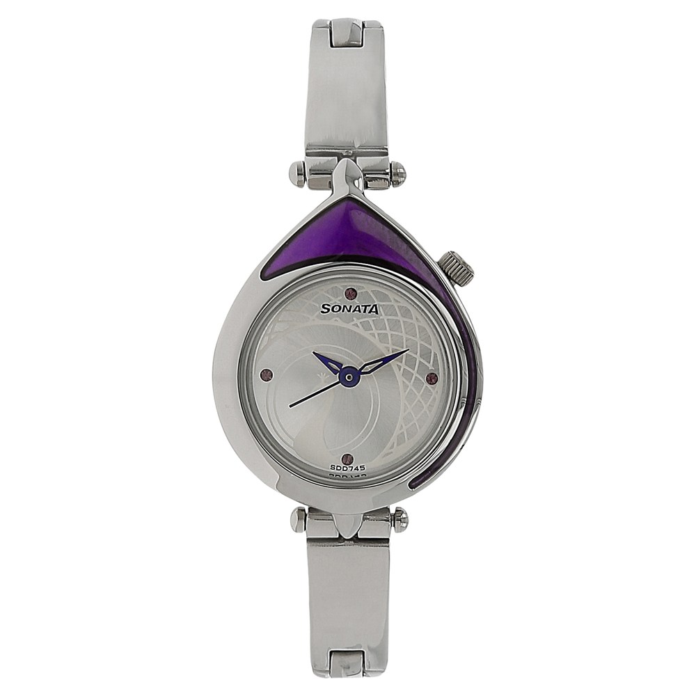 Buy Online Sonata Quartz Analog Silver Dial Stainless Steel Strap Watch for Women nr8119sm01 Titan