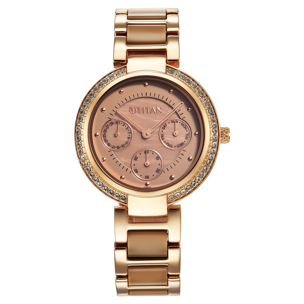 Buy Online Titan Acetate Mother Of Pearl Quartz Multifunction Hybrid Strap  Watch for Women - 95187kd03 | Titan India