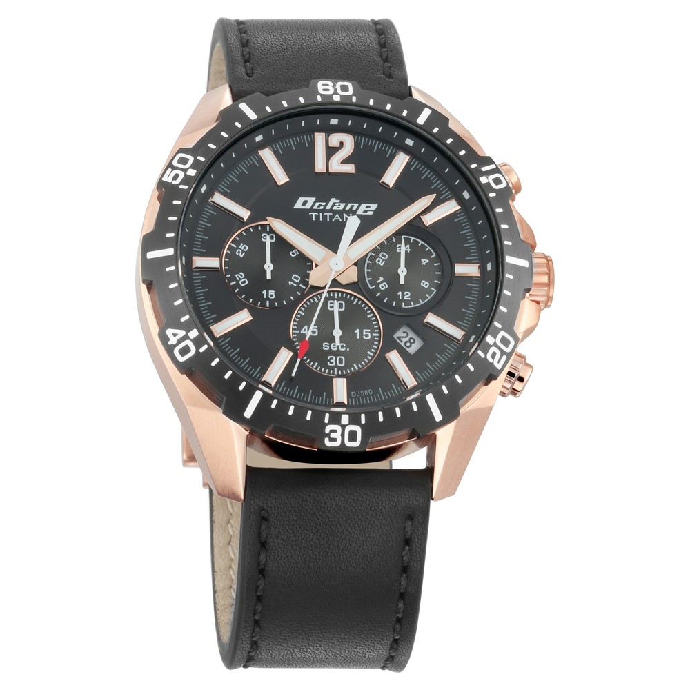 Buy Online Titan Quartz Chronograph Black Dial Leather Strap Watch for Men 90108kl01 p Titan