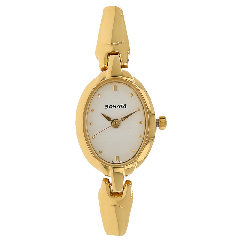 Buy Online Sonata Classic Gold Champagne Dial Leather Strap Watch for Women  - nr8181yl01 | Titan