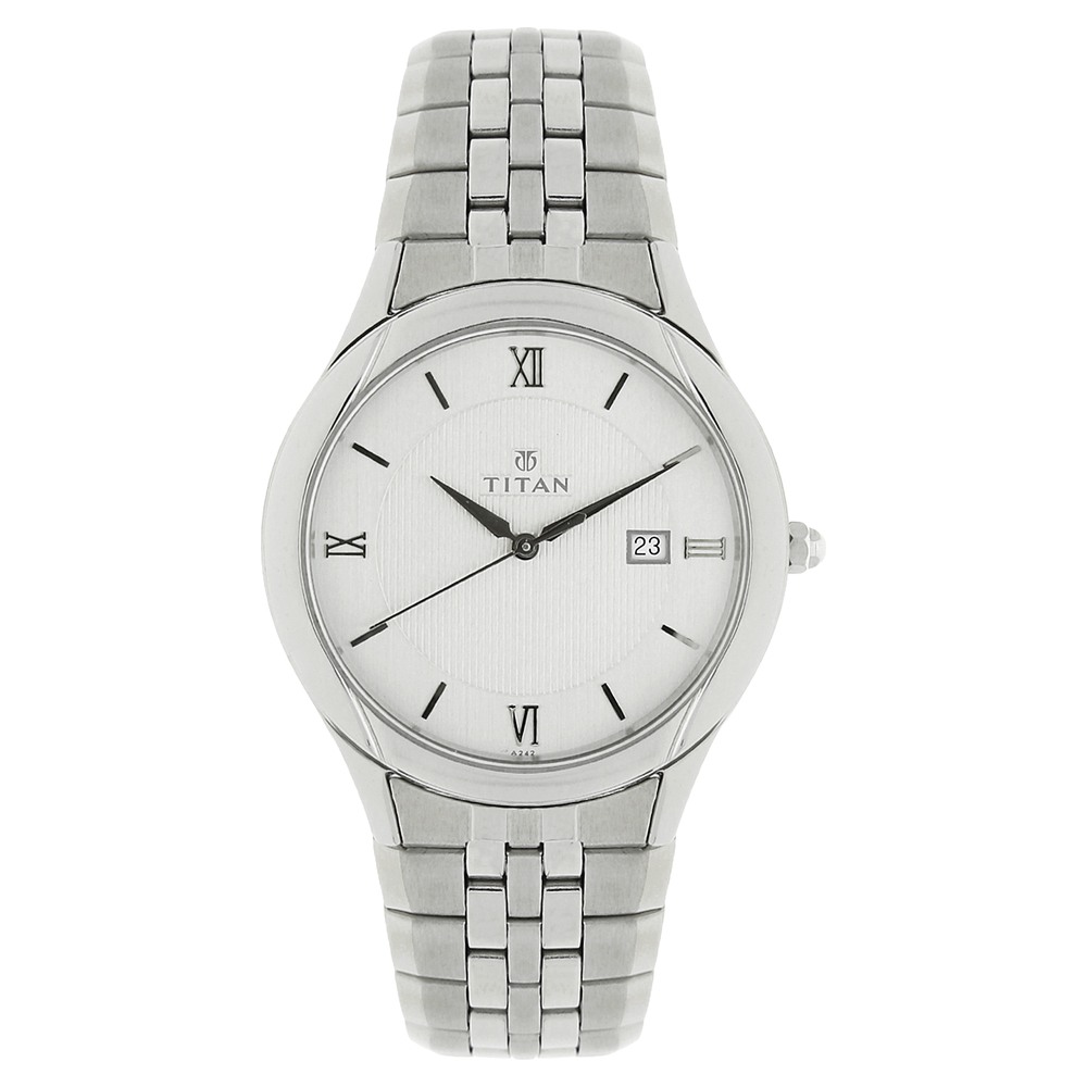 Buy Online Titan Quartz Analog with Date Silver Dial Stainless Steel Strap Watch for Men ns1494sm01 Titan