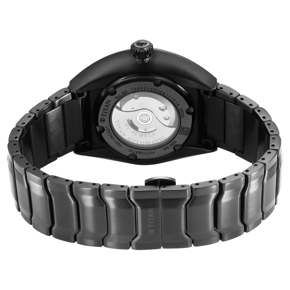 Buy Online Titan Stellar Automatic Black Dial Stainless Steel Strap ...