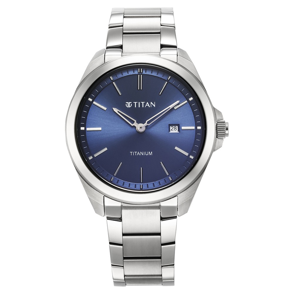 Buy Online Titan Titanium Quartz Analog Blue Dial Stainless Steel Strap ...