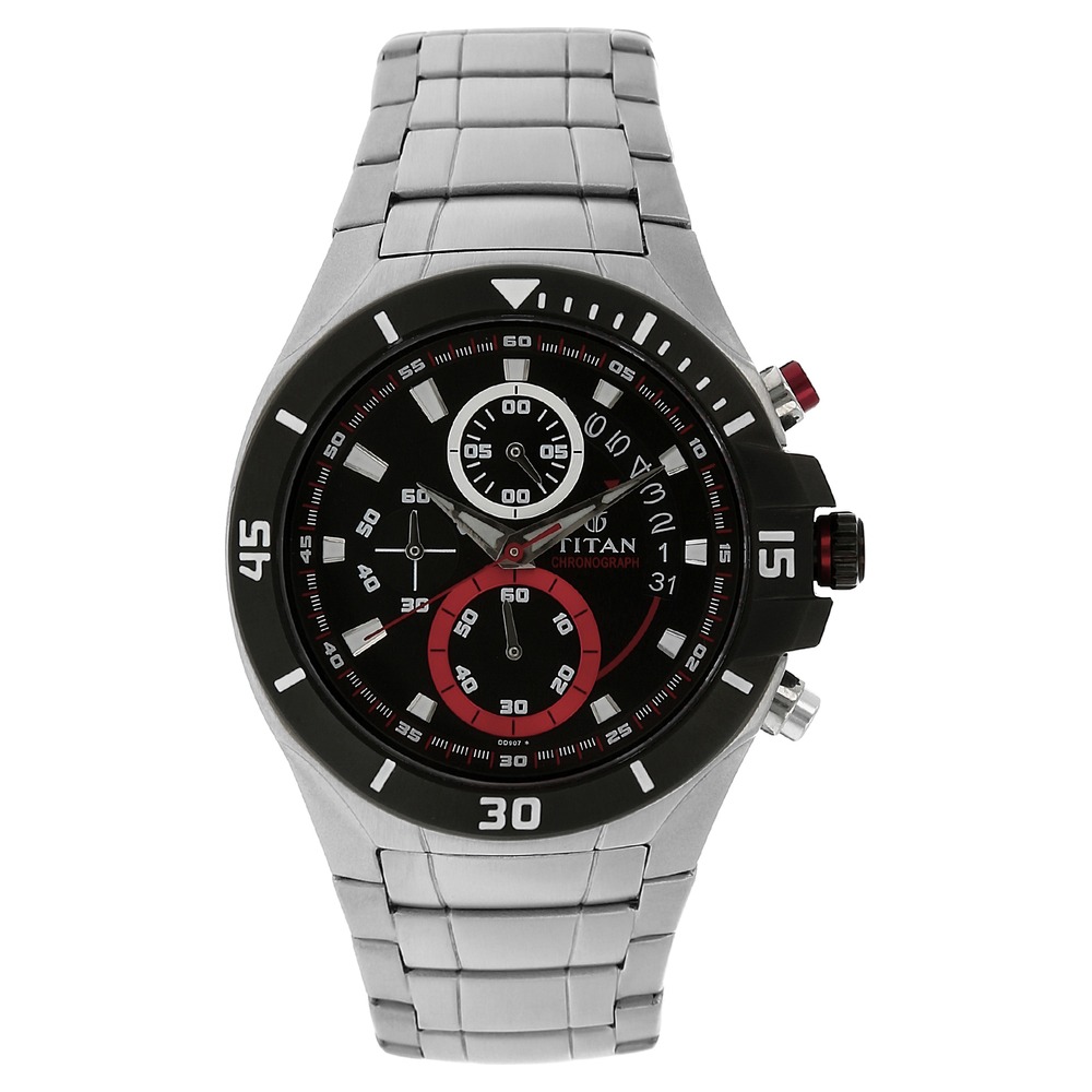 Buy Online Titan Quartz Chronograph Black Dial Stainless Steel Strap ...