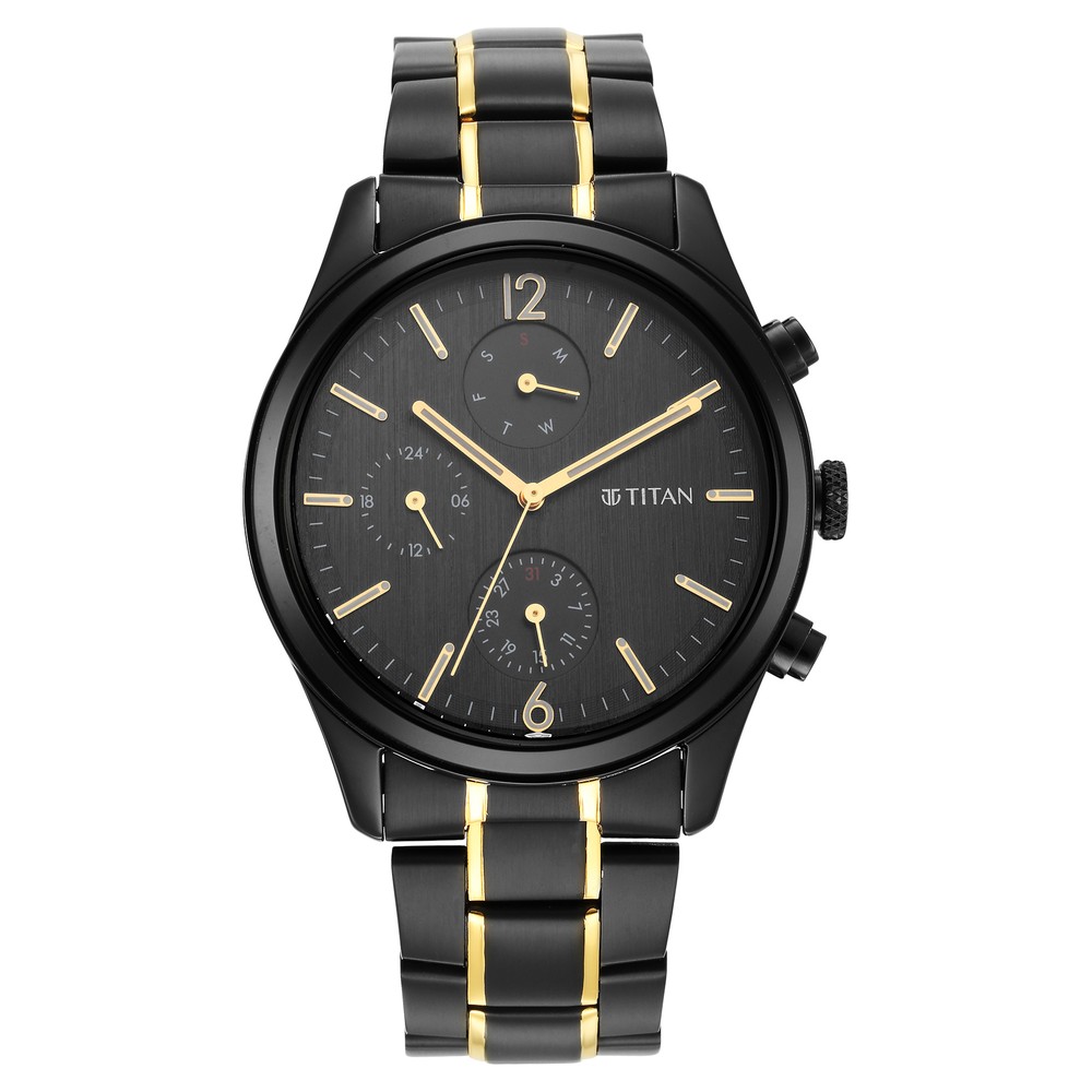 Buy Online Titan Black and Gold Anthracite Dial Analog Stainless