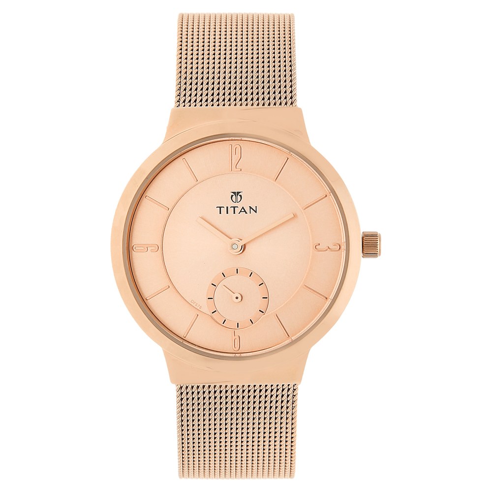 Buy Online Titan Quartz Analog Rose Gold Dial Stainless Steel Strap Watch for Women ns95033wm01 Titan