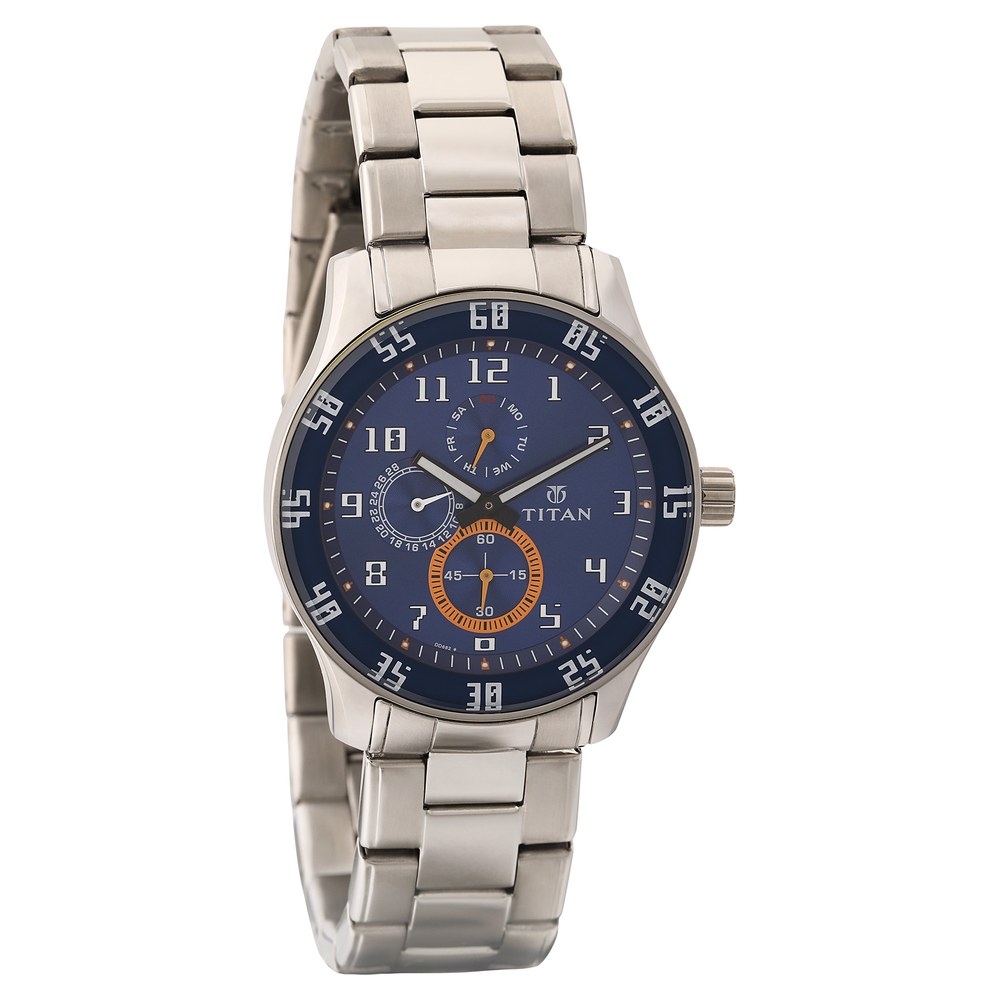 Buy Online Titan Quartz Multifunction Blue Dial Stainless Steel Strap Watch for Men nl1632sm03 Titan