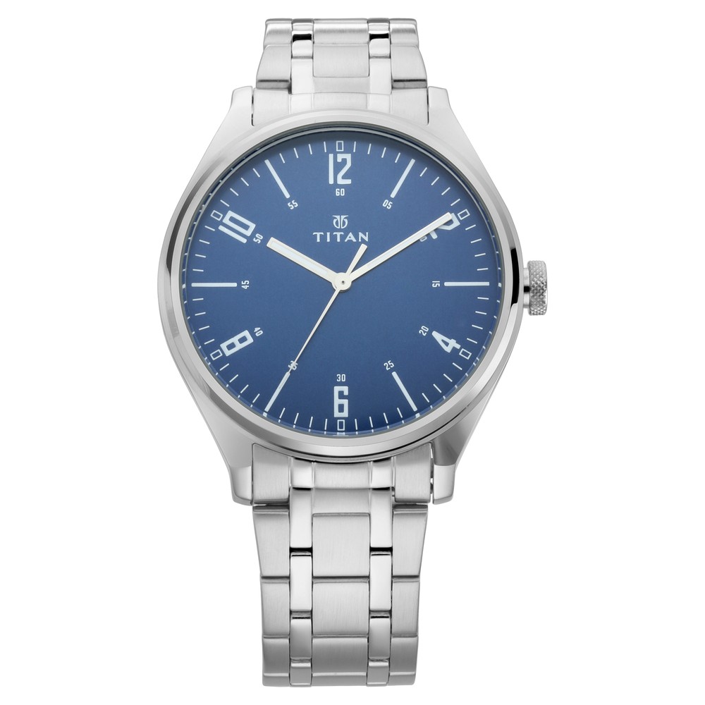 Analog Wrist Watch for Men Functioning Stainless Steel Strap Leather Color  in Blue