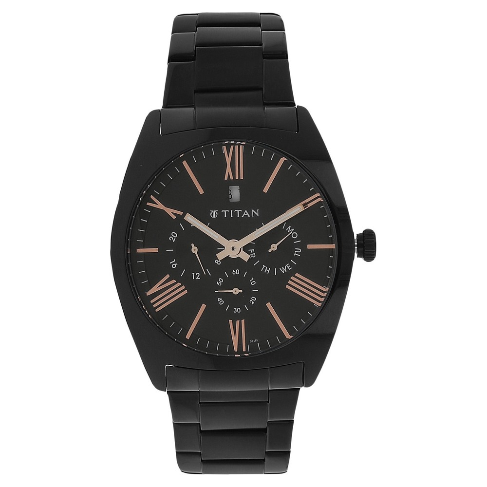 Buy Online Titan Quartz Analog Black Dial Stainless Steel Strap Watch for Men nk9476nm01 Titan