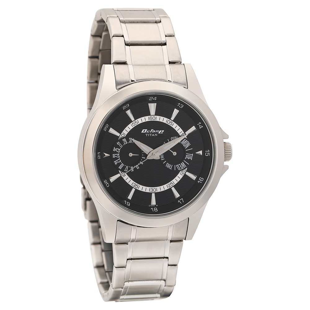 Buy Online Titan Quartz Multifunction Black Dial Stainless Steel