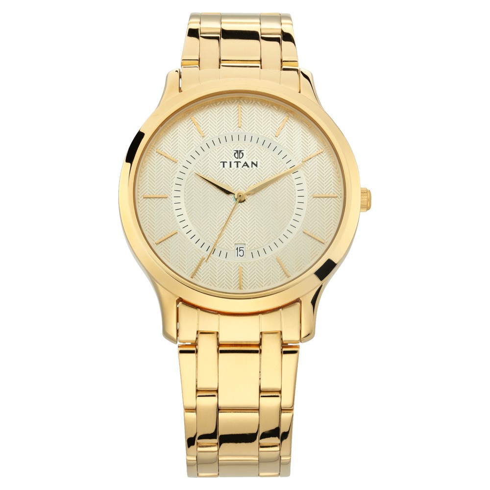 Buy Online Titan Quartz Analog with Date Champagne Dial